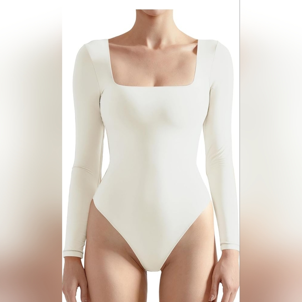 Elegant White Long Sleeve Bodysuit - MED